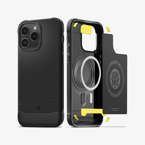 ACS04812 - iPhone 14 Pro Max Case Rugged Armor (MagFit) in matte black showing the back